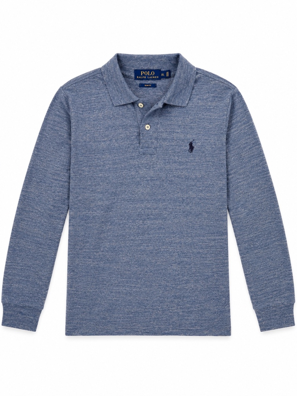 Polo Ralph Lauren XL Slim Fit Blue Heather Long Sleeve Polo Stretch Mesh Cotton